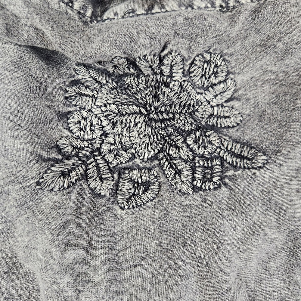 John Mark Embroidered Womens M Gray  Tiered Boho Peasant Blouse Whimsigoth - Picture 9 of 9